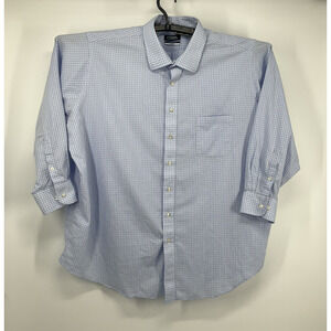 Chaps Big Fit Dress Shirt 20 34/35 Blue Check Button Front Long Sleeve Classic